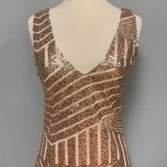 Pink Rose Gold Sequin Holiday Dress Size Small Medium - Picture 2 of 8
